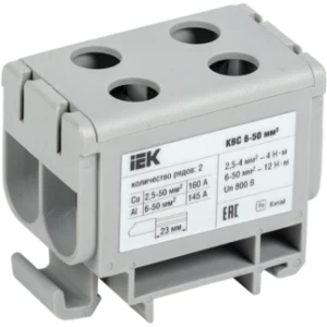 IEK Клемма вводная силовая КВС 6-50мм2 2х-рядная серая - YZN13-050-K03 IEK Клемма вводная силовая КВС 6-50мм2 2х-рядная серая - YZN13-050-K03